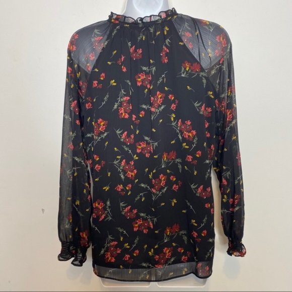 Denver Hayes Floral Chiffon puffy sleeve Blouse Size Extra Small - Picture 5 of 9